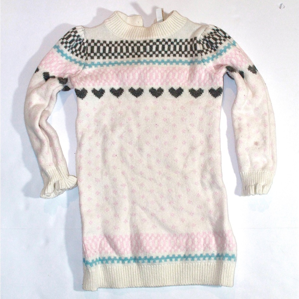 Janie and Jack Cream Fair Isle Turtleneck Sweater Dress with Pink & Gray Accents